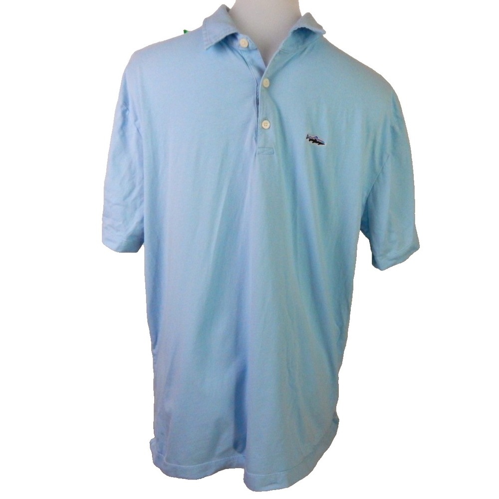 Patagonia Men's Shirt Fitz Roy Trout Embroidered Polo Light Blue Cotton